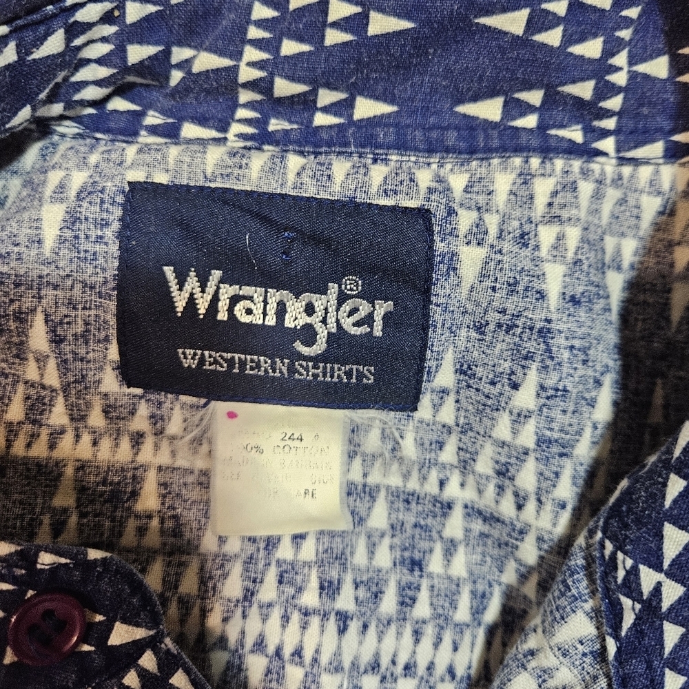 Wrangler XL Western Aztec Print Shirt Blue Geometric Button Front - Picture 2 of 6